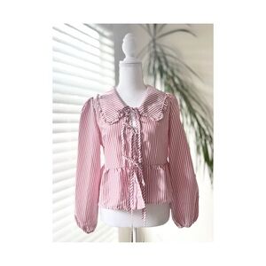 Elegant Pink Striped Blouse with Tie Front